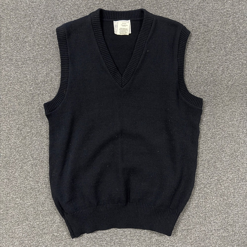 Vintage Dennis Sweater Vest Unisex Small Navy Good V-Neck Acrylic Knit School